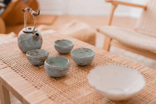 Üstten Görünüm çay çay töreni arka plan için ahşap bir masa ayarla.