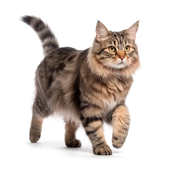 Stock image young maine coon cat in front of a white background