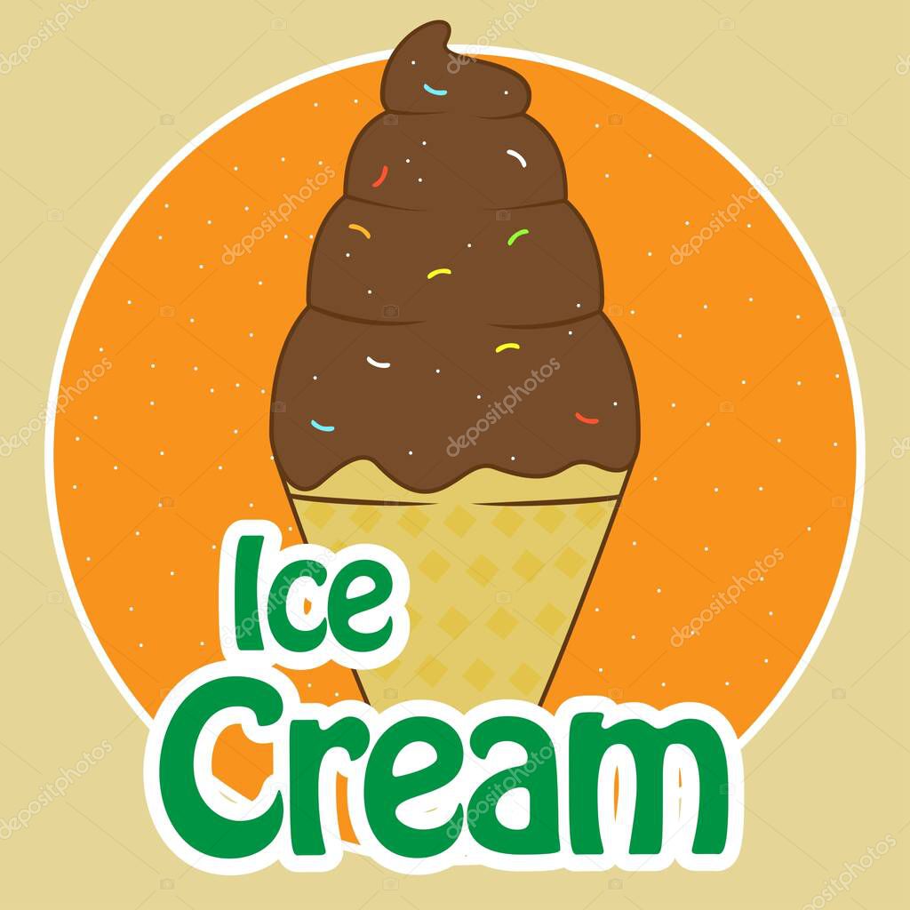 Chocolate ice cream with snow effect