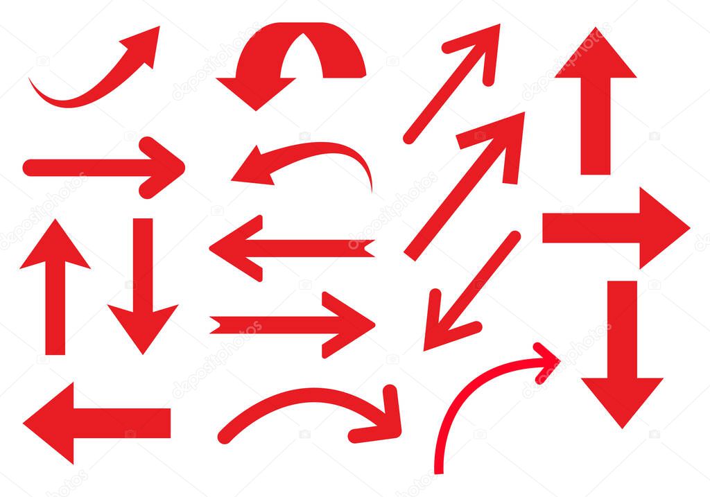 Red Arrow Set Icons. Flat design arrow collection. Elements for Presentation