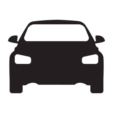 Araba ikonu vektörü. Otomobil izole edildi. Işınlama simgeleri. Otomobil silueti ön görünüm. Beyaz zemin üzerinde Sedan araba, araç veya otomobil sembolü