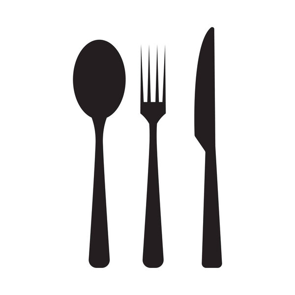 Tableware icon set flat style. Fork, knife, spoon set icons. Silhouette of cutlery