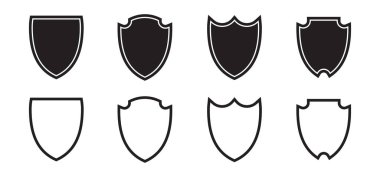 Kalkan simgesi tarzı. Kalkan güvenlik simgelerini koruyun. Vektör illüstrasyonu beyaz arkaplanda izole edildi.