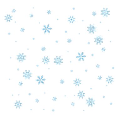 Şeffaf arka planda düşen kar taneleri. Mavi kar havada uçuşuyor. Kış kar taneleri arka planda