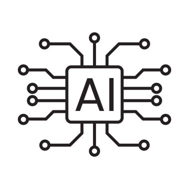 Ai işlemci simgesi. Ai çip simgesi beyaz arkaplanda izole edildi. Teknoloji, makine öğrenimi, sinirsel ağ ve yapay zeka kavramı için yapay zeka işlemci devresi
