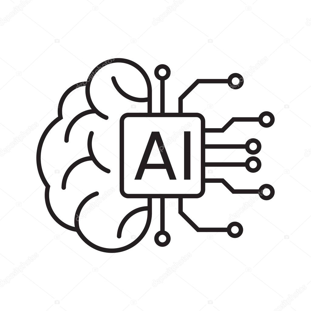 AI brain chip logo. Brain circuit ai tech concept icon. AI Processor vector icon