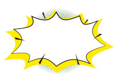 Boş Çizgi Roman Konuşma Kabarcığı Patlama Sanatı Şablonu. Sarı patlamada komik konuşma balonu. Retro komik arkaplan pop sanat klasiği.