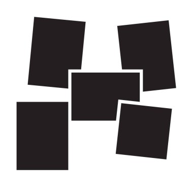 Beyaz arka planda gölgesi olan beş boş polaroid resim. Resim çerçevelerini boşalt.