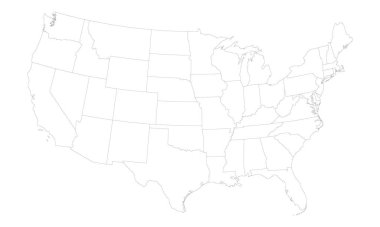 Siyah ve özet biçiminde Amerikan haritası. ABD haritası. Amerika Birleşik Devletleri haritası şeffaf arkaplanda izole edildi