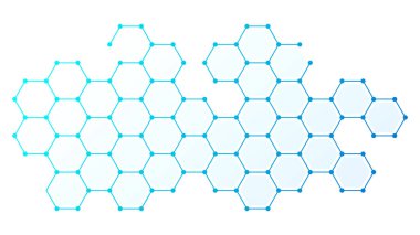 Mavi altıgen ağ soyut arkaplanı. Mavi altıgen yapısı olan temiz bir teknoloji geçmişi var. Sağlık, teknoloji, yenilik, tıp, teknoloji, bilim ve araştırma kavramı ve fikri.