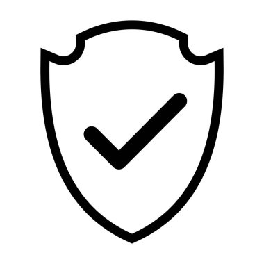 Sigorta ikonu. Kalkan simgesi. Ortadaki koruma simgesinde kontrol işareti olan bir kalkan. Sağlık sigortası kavramı