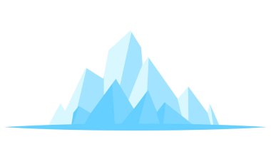 Kar dağları manzara vektörü. Düz tasarım tarzında basit buzdağı çizimi, kutup buzunu, donmuş çevreyi ve soğuk doğal manzarayı temsil eder..