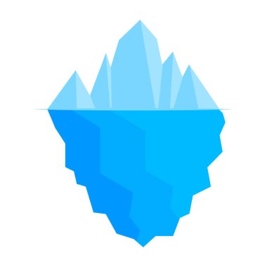 Iceberg png saydam arkaplanda izole edildi. Büyük buzdağının düz çizimi. Büyük su altında yüzen büyük bir buzdağı, su altı deniz vektörünün kuzeyindeki metafor iş buzdağı.
