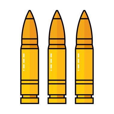 Mermi Cephanesi Düz Simgesi Beyaz Arkaplanda izole edildi. Ateşli Silahlar, Ordu, Silah ve Savaş Konsepti