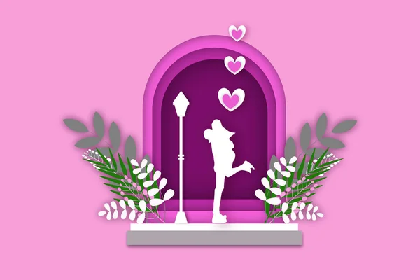 Illustration Chat Avec Signe Amour Intérieur Fond Rose — Photo