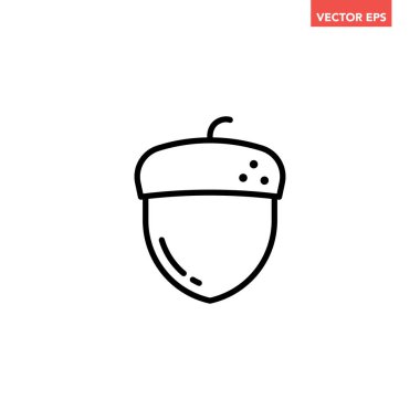 Siyah tek meşe palamudu çizgi simgesi, basit meşe tohumu element taslağı düz tasarım pictogram, uygulama logosu için infografik vektör ui ux arayüzü beyaz arkaplanda izole edildi