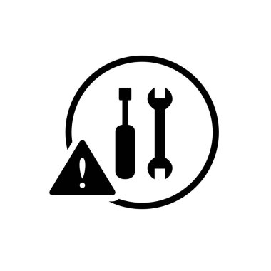 Siyah yuvarlak araçlar uyarı simgesi, araçlar, basit daire profesyonel ekipman düz tasarım pictogram vektörü uygulama logo web banner düğmesi ui ux arayüzü elementleri beyaz arkaplanda izole