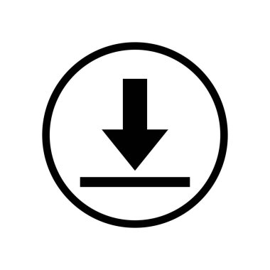 Siyah tek yuvarlak satır indirme simgesi, basit teknoloji düğmesi düz tasarım konsept vektörü uygulama etiketi web banner düğmesi ui ux arayüzü elemanları beyaz arkaplan üzerinde izole