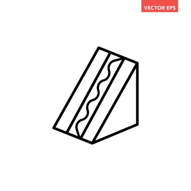 Siyah tek üçgen sandviç çizgisi simgesi, basit anahat taze lezzetli sokak yiyecekleri düz tasarım pictogram, uygulama logosu için infografik vektör ui ux arayüzü elementleri beyaz arkaplan üzerinde izole