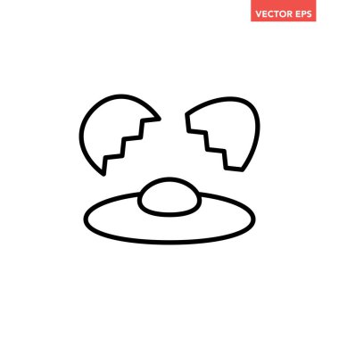 Kabuk çizgisi simgesi olan tek bir siyah kırık yumurta, basit ana hatlı pişirme malzemeleri düz tasarım piktogram, uygulama logosu web düğmesi için bilgi vektörü ui ux arayüzü elementleri beyaz arkaplanda izole edildi