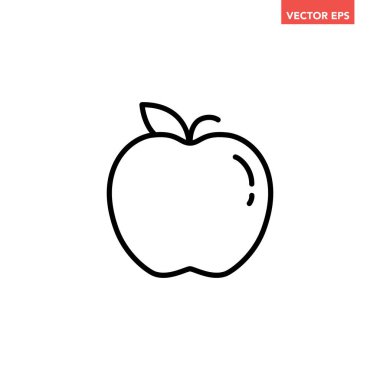 Siyah tek elma çizgisi simgesi, basit taze meyveli düz tasarım pictogram, uygulama logosu web pankartı için bilgi vektörü ui ux arayüzü elementleri beyaz arkaplanda izole edildi