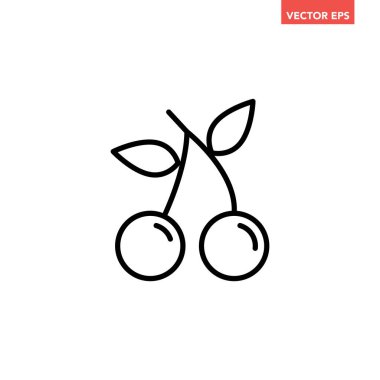Siyah vişne çizgisi simgesi, basit taze meyve düz tasarımı pictogram, uygulama logosu için infografik vektör ui ux arayüzü elementleri beyaz arkaplanda izole