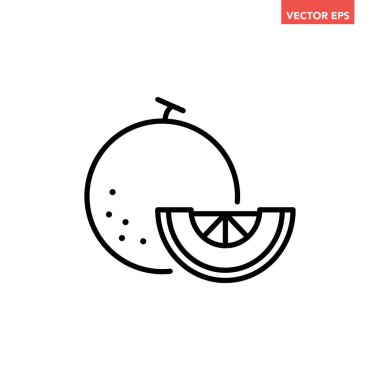 Dilimlenmiş parça çizgisi simgesi ile tek dilimlenmiş siyah kavun, basit taze meyve düz tasarımı pictogram, uygulama logosu web düğmesi ui ux arayüzü elementleri için infografik vektör beyaz arkaplanda izole edilmiş