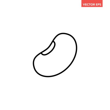 Siyah fasulye ince çizgi simgesi, basit besin elementi düz tasarım pictogram, infografik vektör uygulaması logosu web düğmesi ui ux arayüzü beyaz arkaplan