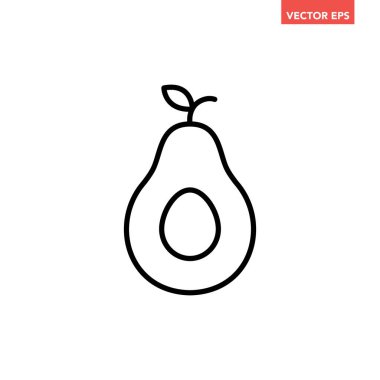 Siyah tek avokado ince çizgi simgesi, basit sağlıklı besin öğesi taslağı düz tasarım pictogram, uygulama logosu için infografik vektör ui ux arayüzü beyaz arkaplanda izole edildi