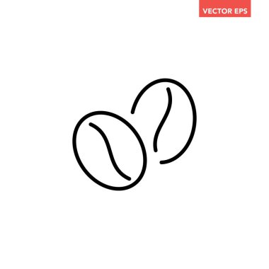 Siyah kahve çekirdekleri ince çizgi simgesi, basit ana hatlı besin malzemesi düz tasarım pictogram, uygulama logosu için infografik vektör web düğmesi ui ux arayüzü elementleri beyaz arkaplan üzerinde izole