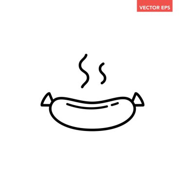 Siyah tek sosis çizgisi simgesi, basit et besin öğesi taslağı düz tasarım pictogram, uygulama logosu için infografik vektör ui ux arayüzü beyaz arkaplanda izole edildi