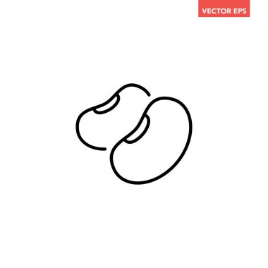 Siyah fasulye ince çizgi simgesi, basit besin elementi düz tasarım pictogram, infografik vektör uygulaması logosu web düğmesi ui ux arayüzü beyaz arkaplan