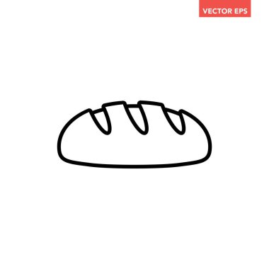 Siyah tek ekmek ince çizgi simgesi, basit fırın besin düz tasarım pictogram, uygulama logosu için infografik vektör ui ux arayüzü elementleri beyaz arkaplan üzerinde izole