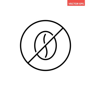 Siyah tek yuvarlak kafeinsiz rozet çizgisi simgesi, basit alerji malzemesi işaretli düz tasarım pictogram içermiyor, uygulama logosu web düğmesi ui ux arayüzü için infografik vektör beyaz arkaplanda izole edilmiş
