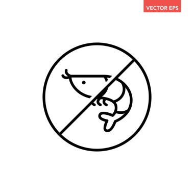 Siyah tek yuvarlak karides serbest çizgi simgesi, basit alerji malzemesi işaretli düz tasarım pictogram içermiyor, uygulama logosu web düğmesi ui ux arayüzü için infografik vektör beyaz arkaplanda izole edilmiş