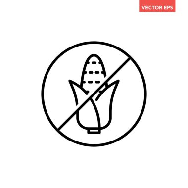 Siyah tek yuvarlak mısırsız, ince çizgi simgesi, basit alerji bileşeni işaretli düz tasarım pictogram içermiyor, uygulama logosu web düğmesi ui ux arayüzü için infografik vektör beyaz arkaplanda izole edilmiş
