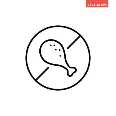 Siyah, yuvarlak, ince çizgi simgesi, basit, fast food yok düz tasarım pictogram, uygulama logosu web düğmesi ui ux arayüzü için infografik vektör beyaz arkaplanda izole