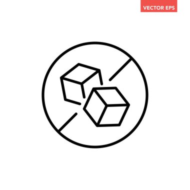 Siyah yuvarlak şekersiz rozet çizgisi simgesi, içermeyen içerik işaretli düz tasarım pictogram, uygulama logosu için infografik vektör ui ux arayüzü elementleri beyaz arkaplanda izole edildi