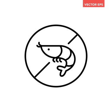 Siyah tek yuvarlak karides serbest çizgi simgesi, basit alerji malzemesi işaretli düz tasarım pictogram içermiyor, uygulama logosu web düğmesi ui ux arayüzü için infografik vektör beyaz arkaplanda izole edilmiş