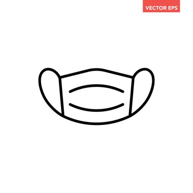 Siyah tek tıbbi yüz maskesi çizgisi simgesi, basit sağlık koruma yassı tasarım vektörü pictogram, uygulama logosu web sitesi için infografik vektör ui ux arayüz ögesi beyaz arkaplan üzerinde izole