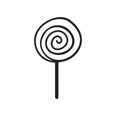 Siyah tek yuvarlak lolipop çizgisi ikonu. Basit lezzetli gıda düz tasarım pictogram, reklam için klip sanat vektör illüstrasyon uygulaması logo web banner düğmesi ui ux arayüzü elementleri beyaz arkaplanda izole