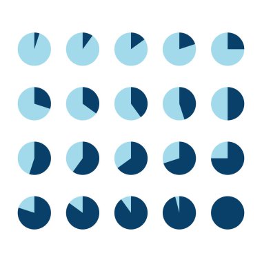 Bilgi parçacıkları / segment simgeleri seti% 10 -% 100, basit düz tasarım veri arayüzü ögeleri yükleme uygulaması ui ux Web, beyaz arkaplan üzerinde izole vektör