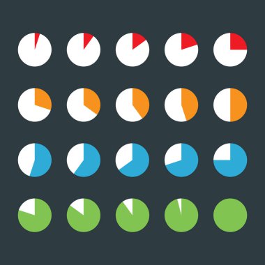 Bilgi parçacıkları / segment simgeleri seti% 10 -% 100, basit düz tasarım veri arayüzü ögeleri yükleme uygulaması ui ux Web, beyaz arkaplan üzerinde izole vektör