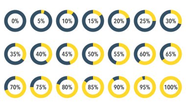 Bilgi parçacıkları / segment simgeleri seti% 10 -% 100, basit düz tasarım veri arayüzü ögeleri yükleme uygulaması ui ux Web, beyaz arkaplan üzerinde izole vektör