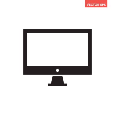 Siyah bilgisayar ekran izleyici simgesi, basit teknoloji düz tasarım pictogram, uygulama logosu için infografik vektör ui ux arayüzü elemanları beyaz arkaplan üzerinde izole