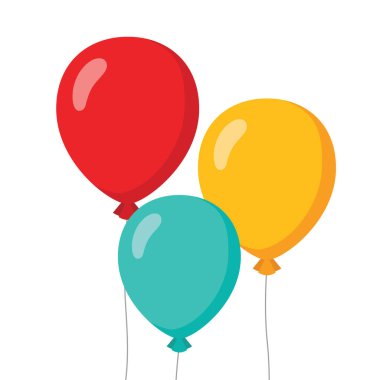 3 renkli uçan balon koleksiyonu düz dizayn çizimi, kırmızı yeşil sarı. Uygulama reklamları için modern konsept vektörü web pankart düğmesi ui ux arayüz elementleri beyaz arkaplanda izole
