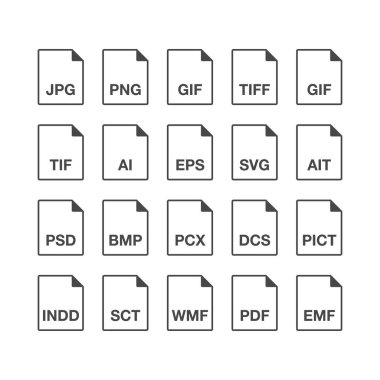 dosya biçimleri simgeler ayarlandı, vektör illüstrasyonu basit tasarım