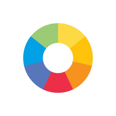 Ayrı çörek grafik / pasta grafikleri simgesi, 7 renk parçası. Morden düz tasarım vektör iş dairesel diyagramı ve reklamlar için logo düğmesi banner ui ux web beyaz arkaplan izole