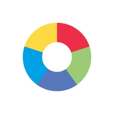 Ayrı çörekler grafikli pasta grafiği simgesi ve 5 renkli parça. Morden düz tasarım vektör dairesel diyagramı veya logo düğmesi banner uygulaması için infografik illüstrasyon beyaz arkaplanda izole edilmiş ui ux web