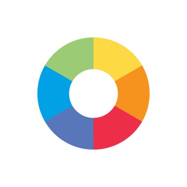 Ayrı donut grafik / pasta grafikleri simgesi ve 6 renkli parça. Morden düz tasarım vektörü, beyaz arkaplanda izole edilmiş logo düğmesi banner uygulaması için 10 dairesel diyagram ve infografiktir